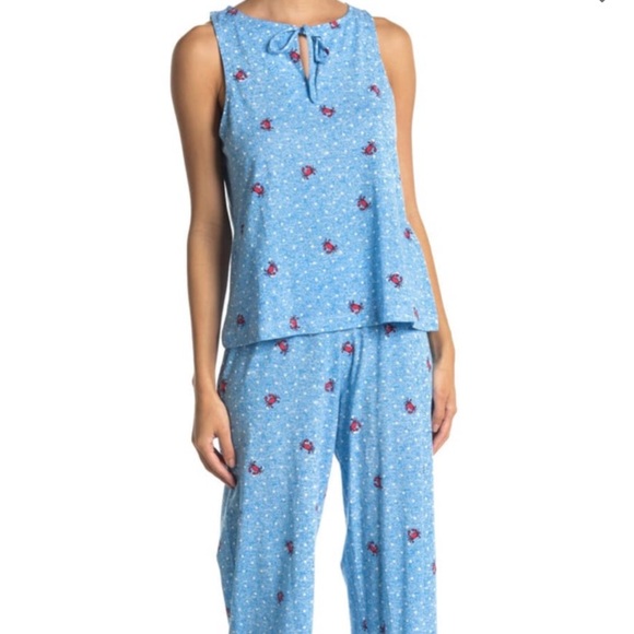 Jane and Bleecker Pajama Set Navy Blue Turtle Starfish PJ Tank PJ Capri Crop NWT - Picture 5 of 5
